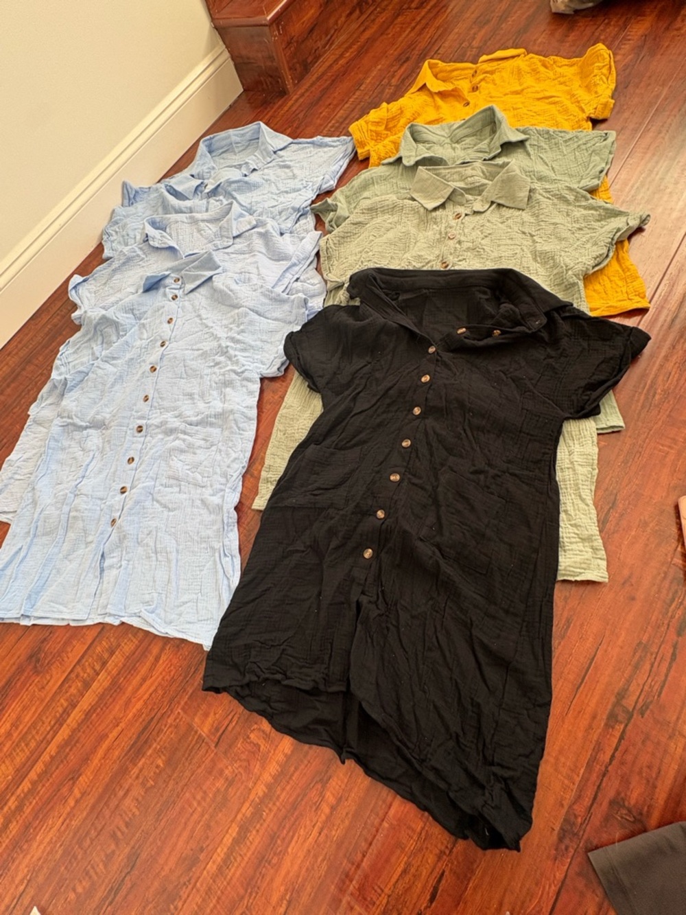 New Button-up Shirt Dress/ coverup - Black, Light Blue, Olive, Mustard lot (8)